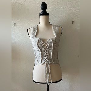 Handmade crochet corset top with adjustable front